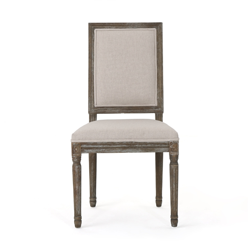 Pemberly Row Dining Chair Set of 2 in Wheat Beige Polyester Distressed Brown