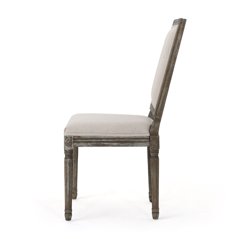 Pemberly Row Dining Chair Set of 2 in Wheat Beige Polyester Distressed Brown