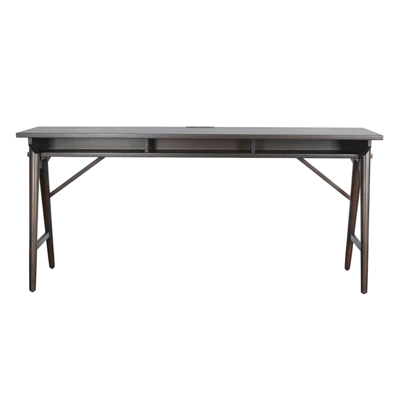 Pemberly Row 78 Inch Console Table USB Power Pack in Brown Mahogany Wood