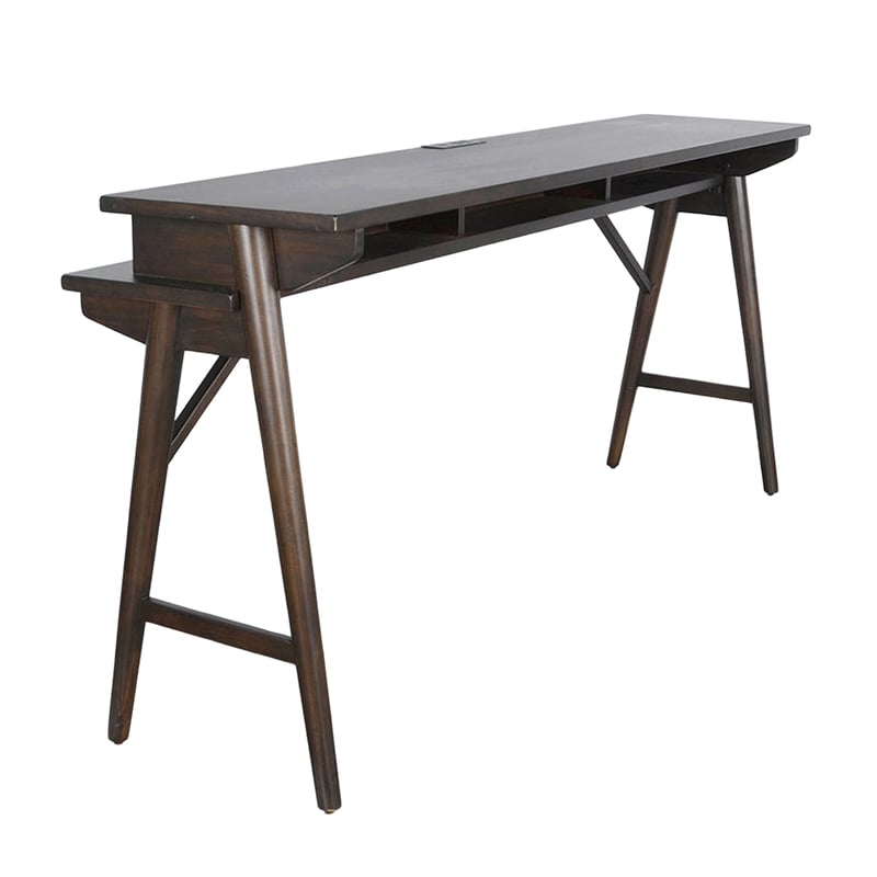 Pemberly Row 78 Inch Console Table USB Power Pack in Brown Mahogany Wood
