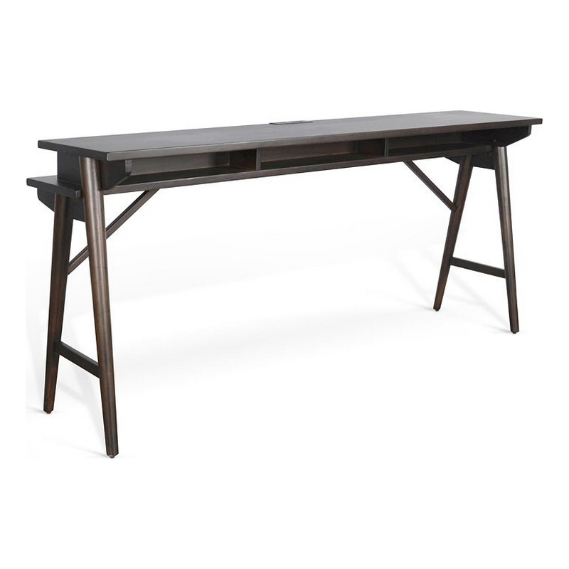 Pemberly Row 78 Inch Console Table USB Power Pack in Brown Mahogany Wood