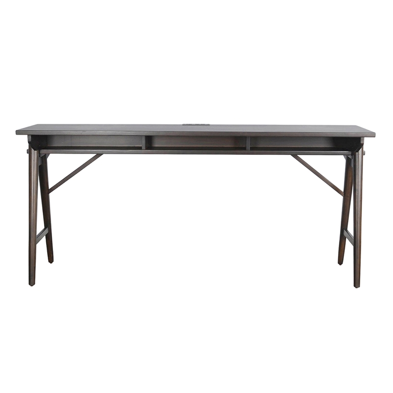Pemberly Row 78 Inch Console Table USB Power Pack in Brown Mahogany Wood