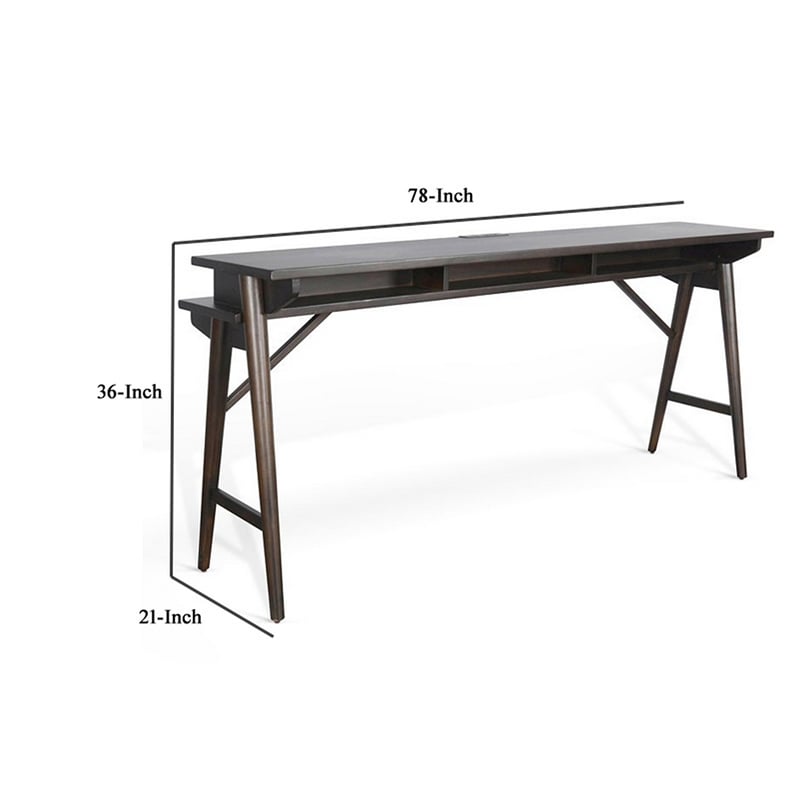 Pemberly Row 78 Inch Console Table USB Power Pack in Brown Mahogany Wood