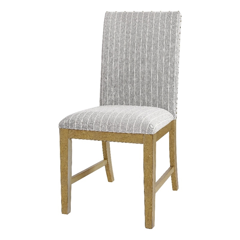 Pemberly Row Dining Chair Set of 2 Wood Apron Frame Gray Striped Polyester