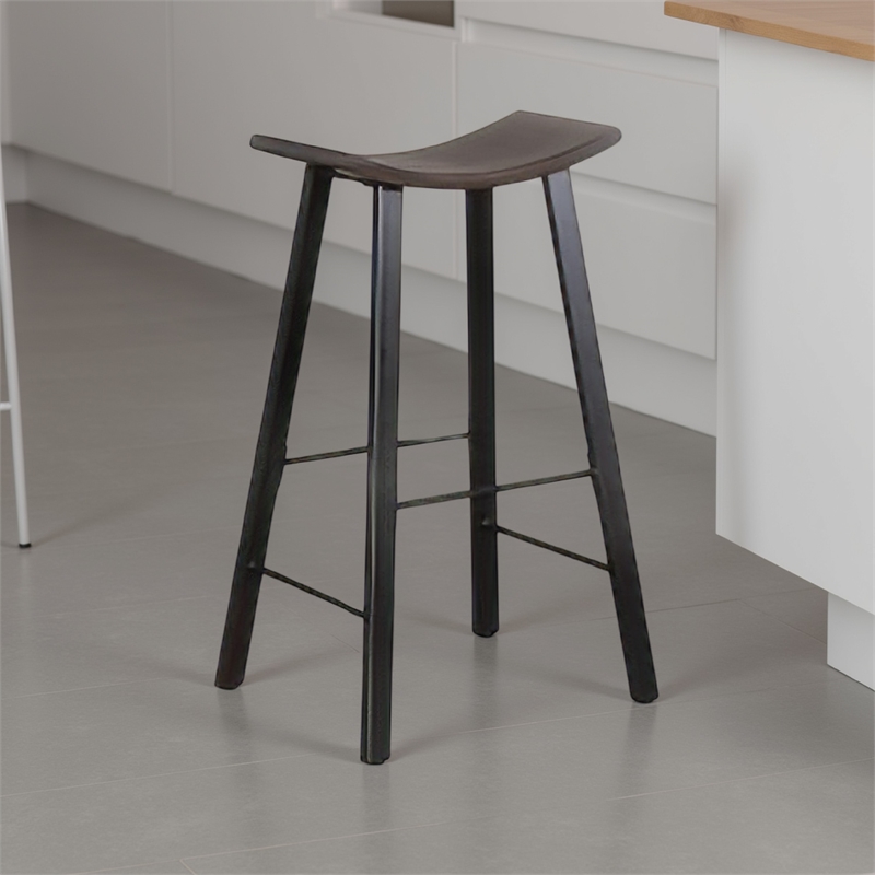 Pemberly Row 30 Inch Barstool Set of 2 Black Angled Legs Dark Brown Wood