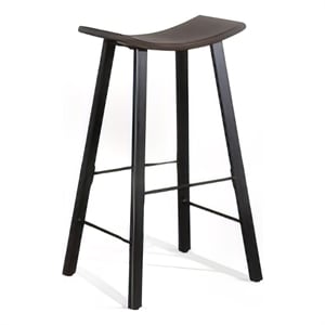 Pemberly Row 30 Inch Barstool Set of 2 Black Angled Legs Dark Brown Wood
