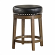 Pemberly Row 25 Inch Swivel Counter Stool Black Faux Leather Brown Set of 2