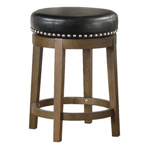 Pemberly Row 25 Inch Swivel Counter Stool Black Faux Leather Brown Set of 2