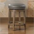 Pemberly Row 25 Inch Swivel Counter Stool Gray Faux Leather Brown Set of 2