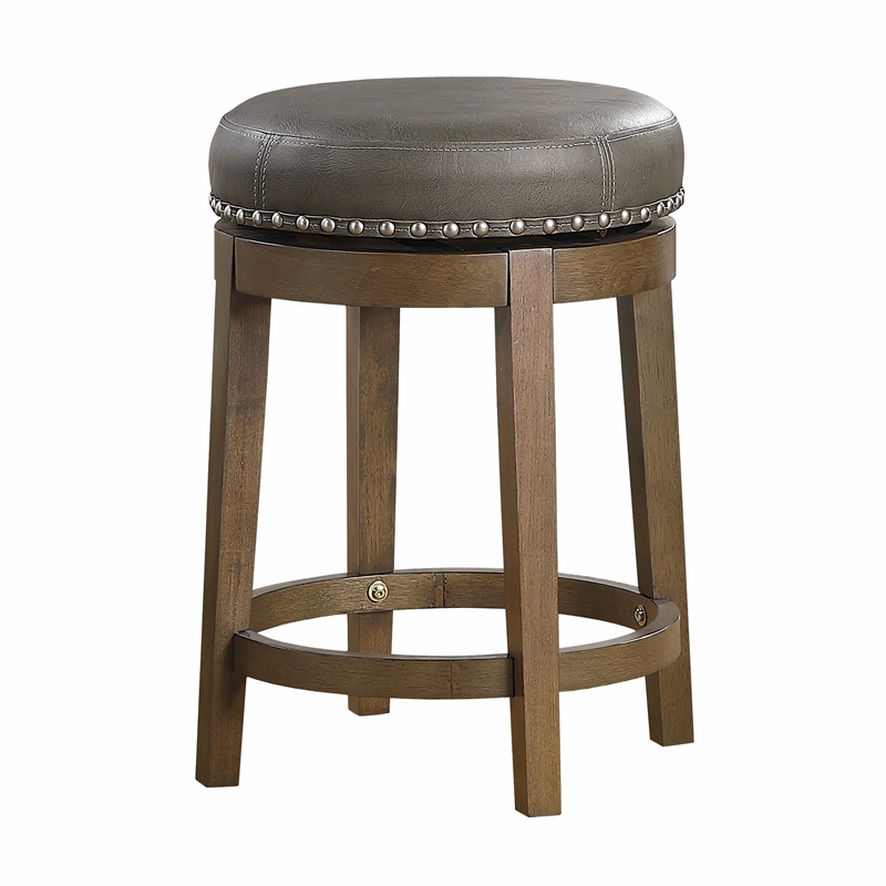 Pemberly Row 25 Inch Swivel Counter Stool Gray Faux Leather Brown Set of 2