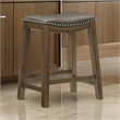 Pemberly Row 26 Inch Counter Height Stool Gray Faux Leather Brown Wood