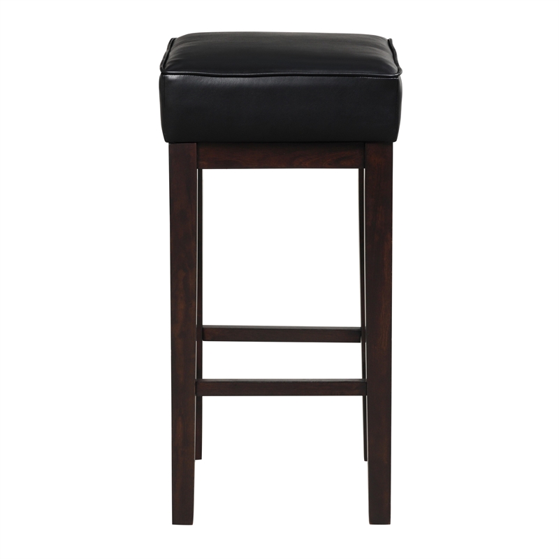Pemberly Row 31 Inch Bar Height Stool Black Faux Leather Brown Set of 2