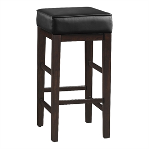 Pemberly Row 31 Inch Bar Height Stool Black Faux Leather Brown Set of 2