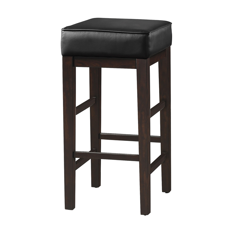 Pemberly Row 31 Inch Bar Height Stool Black Faux Leather Brown Set of 2