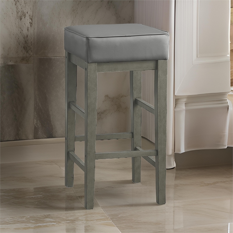 Pemberly Row 31 Inch Bar Height Stool Gray Faux Leather Antique Gray Set of 2