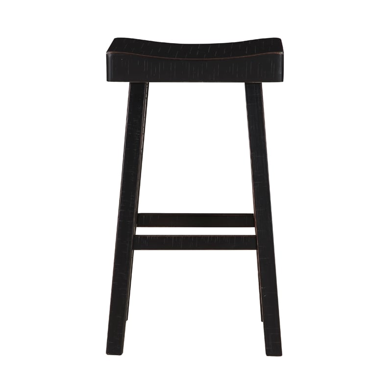 Pemberly Row 4 Piece Bar Height Table Set 3 Contoured Stools Black Rubberwood