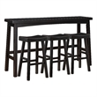 Pemberly Row 4 Piece Bar Height Table Set 3 Contoured Stools Black Rubberwood