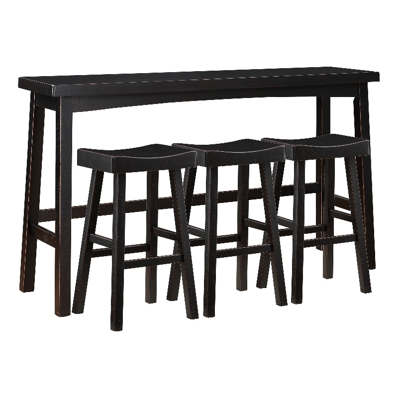 Pemberly Row 4 Piece Bar Height Table Set 3 Contoured Stools Black Rubberwood