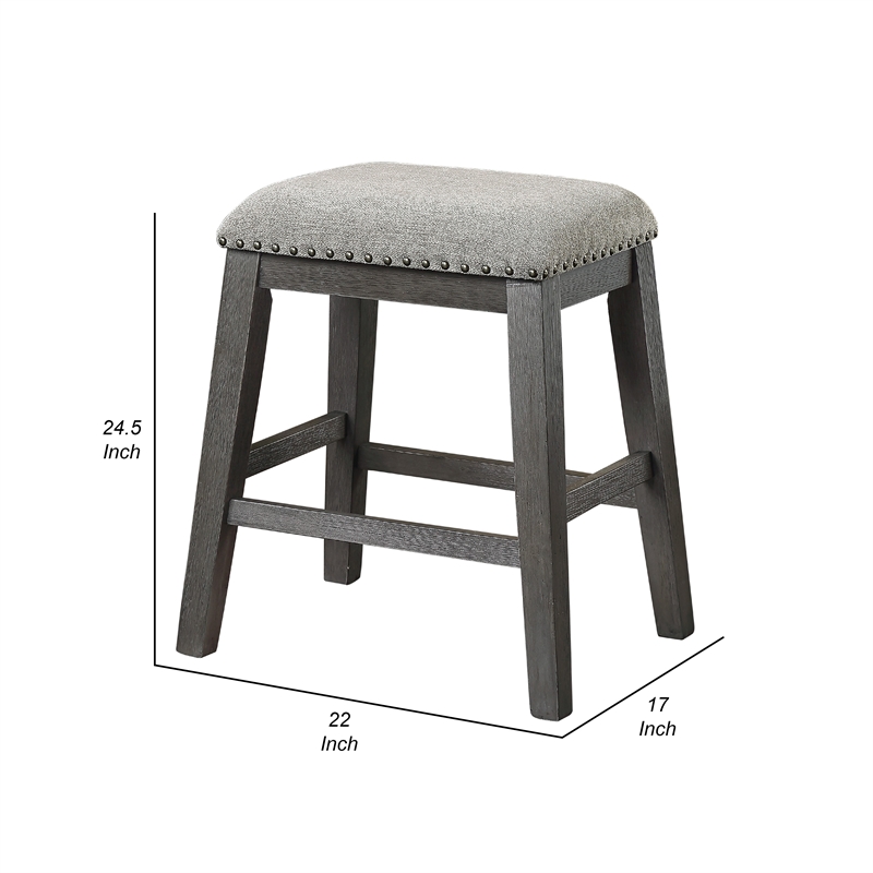 Pemberly Row Counter Height Stool Set of 2 Chenille Seat Nailhead Gray Wood