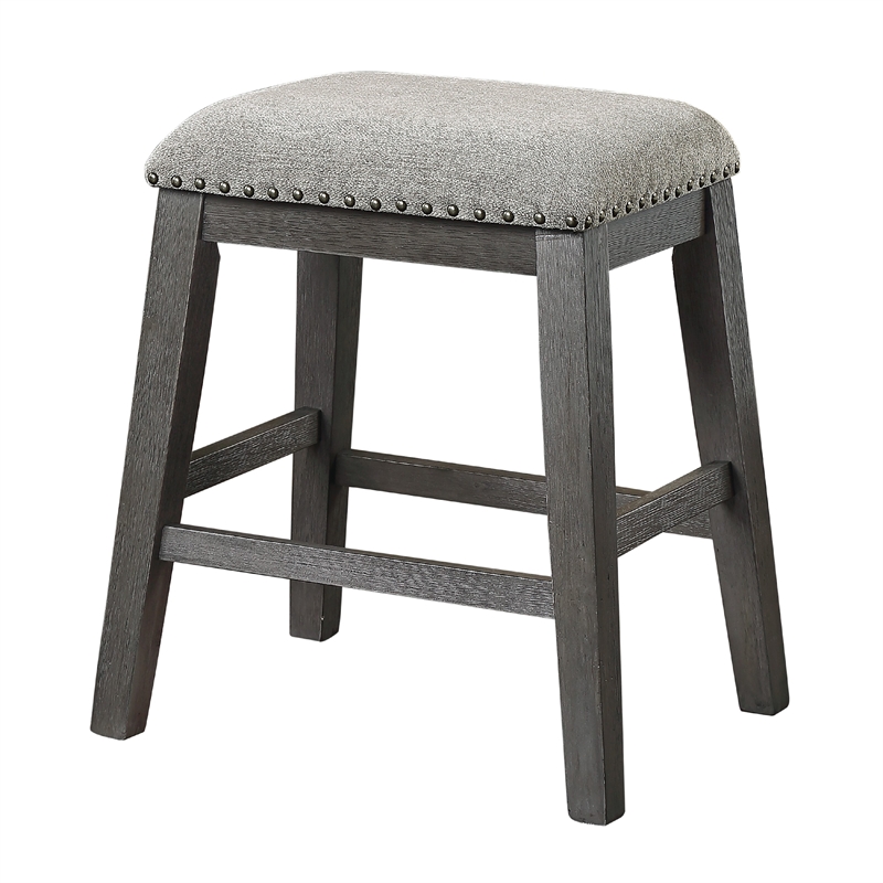 Pemberly Row Counter Height Stool Set of 2 Chenille Seat Nailhead Gray Wood