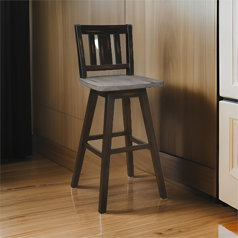 Pemberly Row 29 Inch Bar Height Swivel Chair Set of 2 Vertical Slat Back