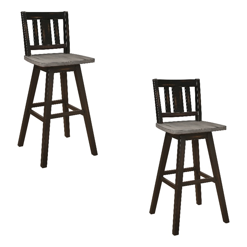 Pemberly Row 29 Inch Bar Height Swivel Chair Set of 2 Vertical Slat Back