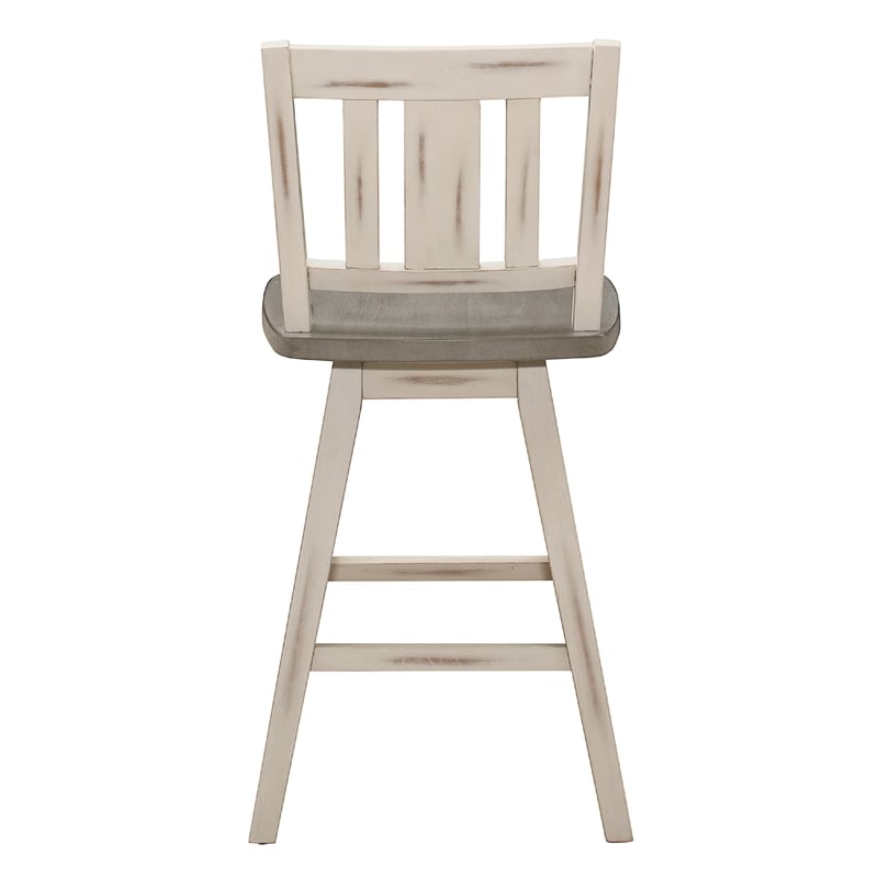 Pemberly Row Swivel Counter Height Chair Set of 2 Slatted White Wood in Gray
