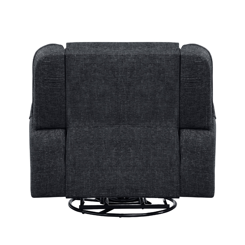 Pemberly Row Swivel Manual Reclining Chair Tab Pull Ebony Black Chenille