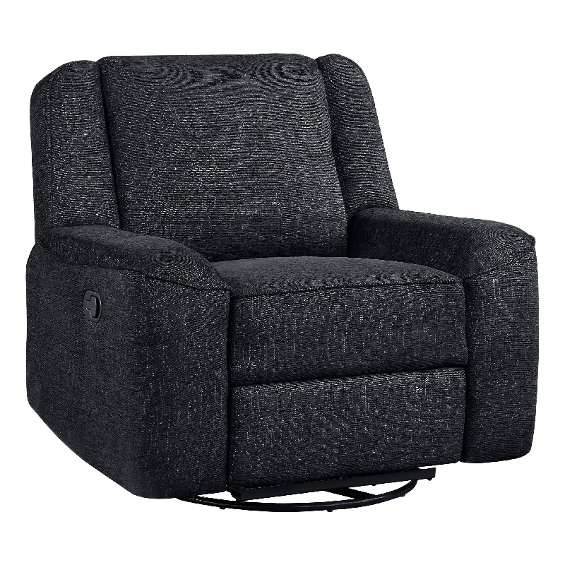 Pemberly Row Swivel Manual Reclining Chair Tab Pull Ebony Black Chenille