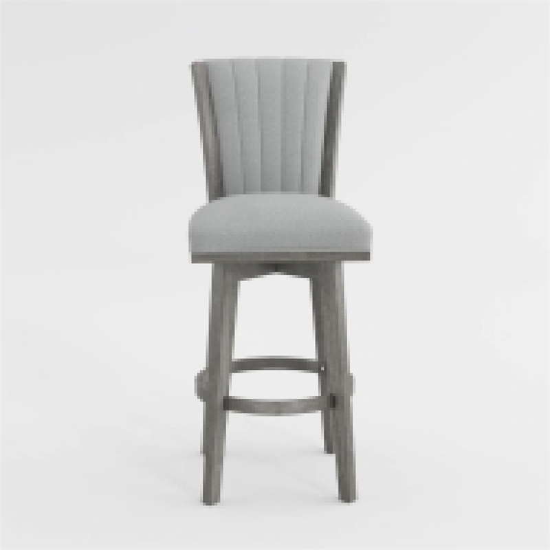Pemberly Row Set of 2 Swivel Counter Stool Chairs Gray Channel Tufted Velvet