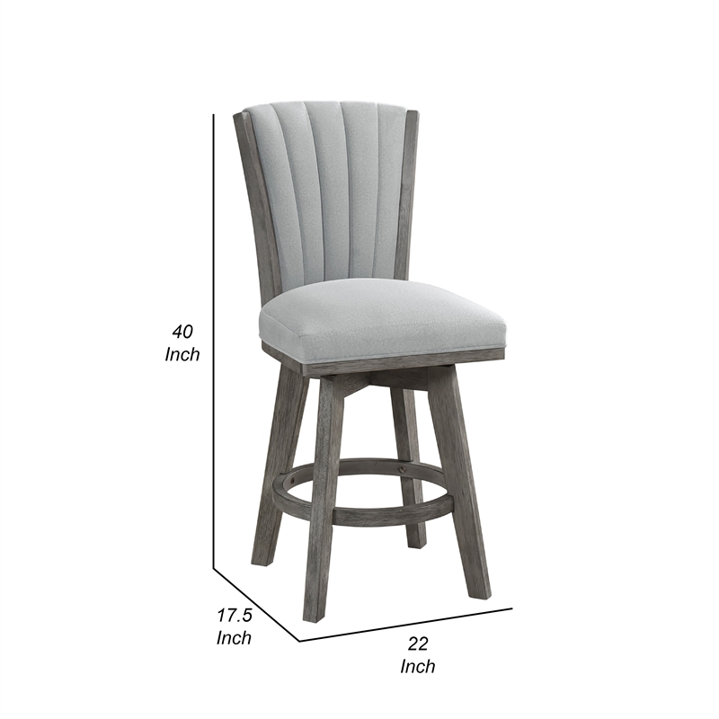 Pemberly Row Set of 2 Swivel Counter Stool Chairs Gray Channel Tufted Velvet