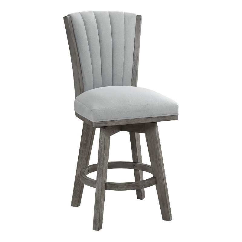 Pemberly Row Set of 2 Swivel Counter Stool Chairs Gray Channel Tufted Velvet
