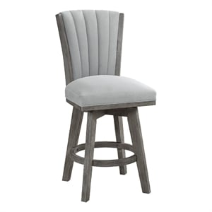 Pemberly Row Set of 2 Swivel Counter Stool Chairs Gray Channel Tufted Velvet