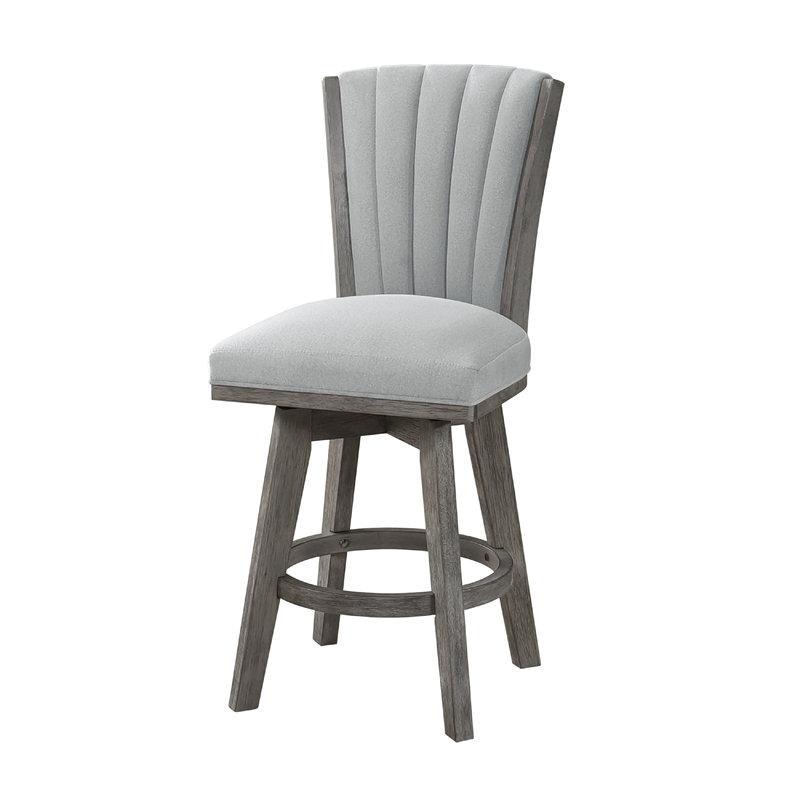 Pemberly Row Set of 2 Swivel Counter Stool Chairs Gray Channel Tufted Velvet
