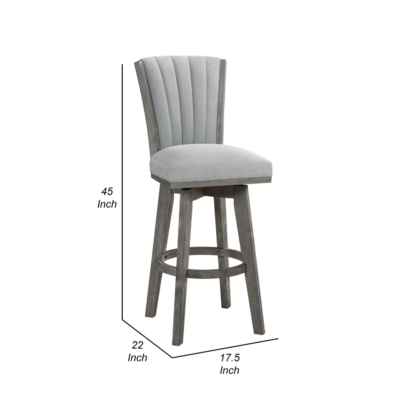 Pemberly Row Set of 2 Swivel Barstool Chairs in Gray Wood Channeled Velvet
