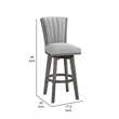 Pemberly Row Set of 2 Swivel Barstool Chairs in Gray Wood Channeled Velvet