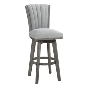 Pemberly Row Set of 2 Swivel Barstool Chairs in Gray Wood Channeled Velvet