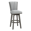 Pemberly Row Set of 2 Swivel Barstool Chairs in Gray Wood Channeled Velvet
