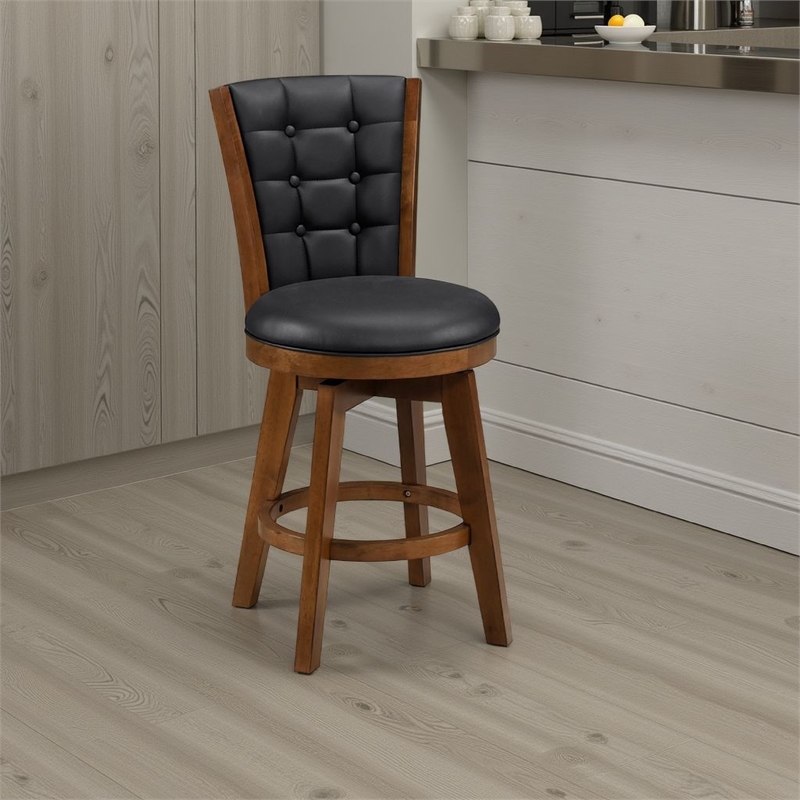 Pemberly Row Set of 2 Swivel Counter Stool Chairs Brown Black Faux Leather