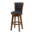 Pemberly Row Set of 2 Swivel Barstool Chairs Brown Wood Black Faux Leather