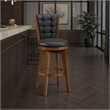 Pemberly Row Set of 2 Swivel Barstool Chairs Brown Wood Black Faux Leather
