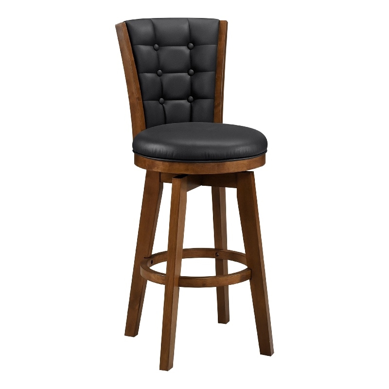 Pemberly Row Set of 2 Swivel Barstool Chairs Brown Wood Black Faux Leather