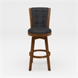 Pemberly Row Set of 2 Swivel Barstool Chairs Brown Wood Black Faux Leather