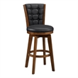 Pemberly Row Set of 2 Swivel Barstool Chairs Brown Wood Black Faux Leather