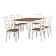 Pemberly Row 7 Piece Dinette Set Table and 6 Dining Chairs White Brown Wood