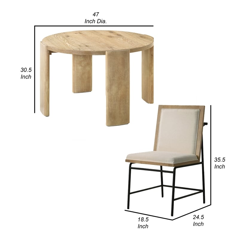 Pemberly Row Dining Table Set with 4 Chairs Round Top Oak Brown Finish Wood