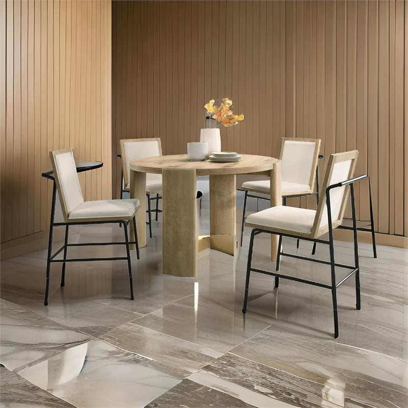Pemberly Row Dining Table Set with 4 Chairs Round Top Oak Brown Finish Wood
