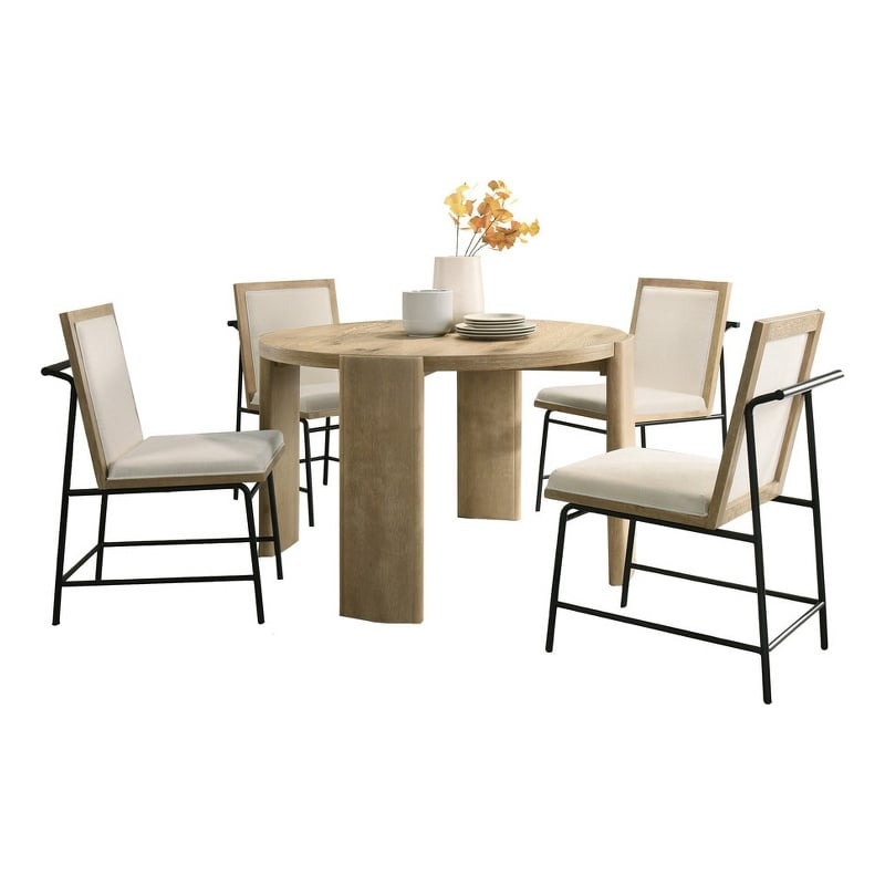 Pemberly Row Dining Table Set with 4 Chairs Round Top Oak Brown Finish Wood