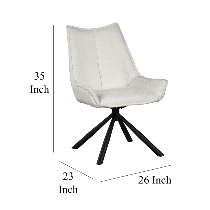 Pemberly Row Swivel Accent Side Chair in White Fabric Black Iron Frame
