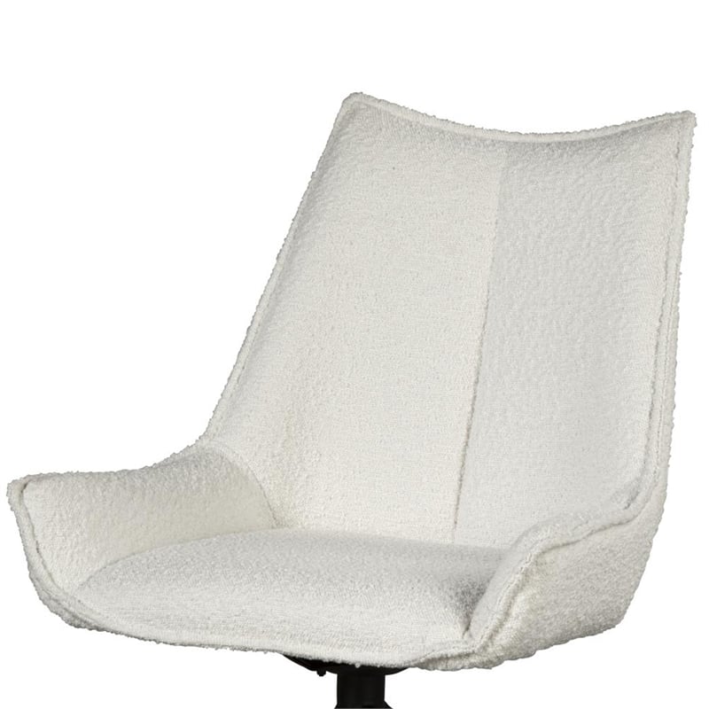 Pemberly Row Swivel Accent Side Chair in White Fabric Black Iron Frame
